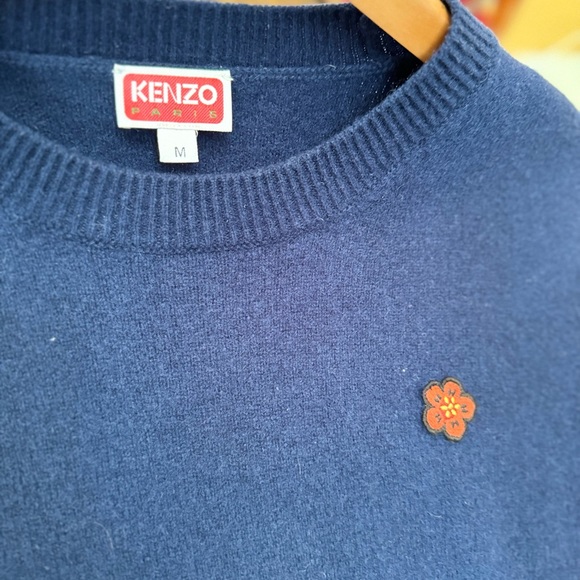 Kenzo Paris Navy Sweater With Boke Flower Crest 100% wool - Picture 3 of 12